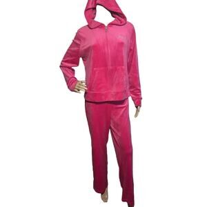 Juicy Couture Soft Velour Hot Pink Track Suit Jacket Pants Set Size Large